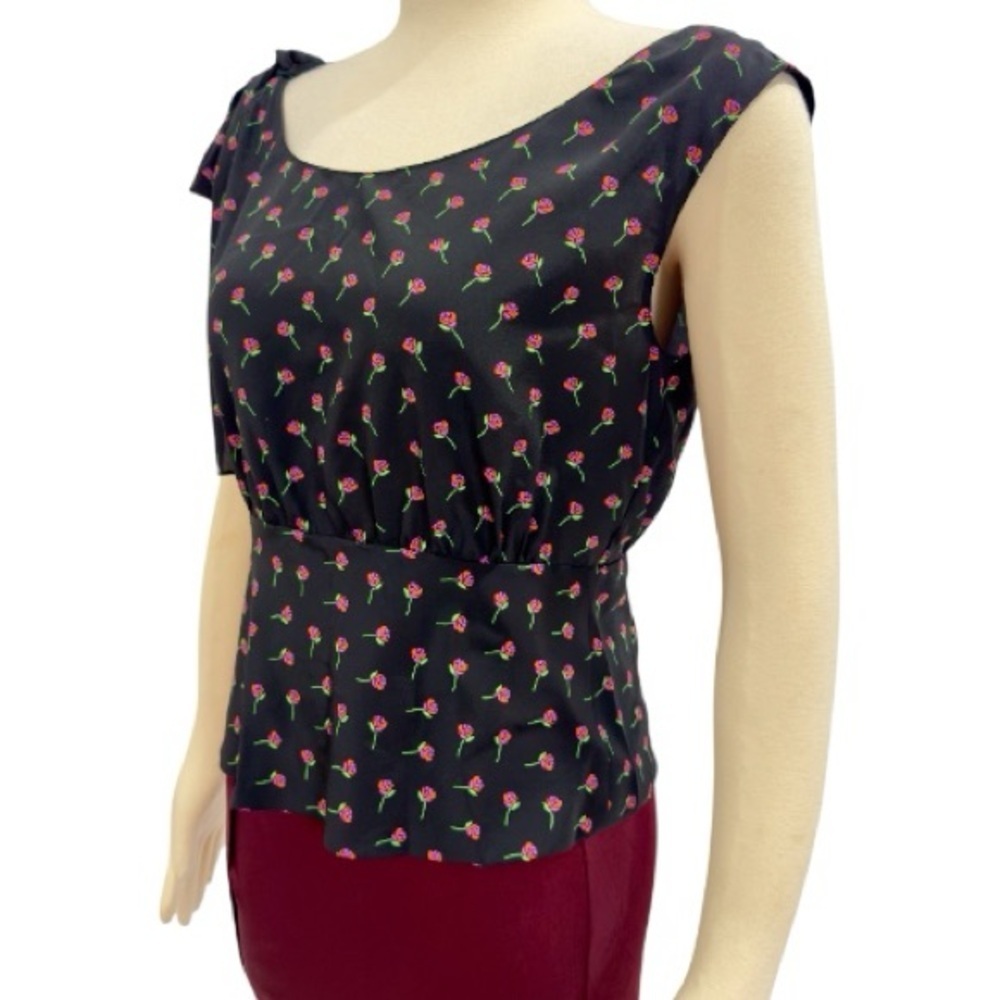 Prada Women’s Silk Floral Rose Print Peplum Camisole Boatneck Sleeveless Top NEW - Picture 8 of 16